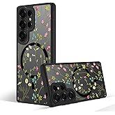 Oxytter Magnetic Case for Samsung Galaxy S25 Ultra [Compatible with MagSafe] Black Flower Floral Case for Women Girls Soft TPU Bumper Hard PC Anti-Fall Shockproof Protective Slim Cover A8
