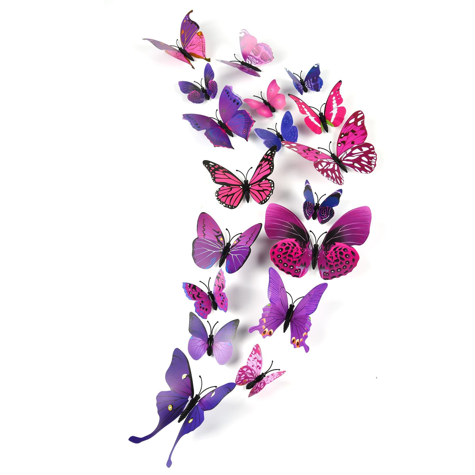 PLULON 48 PCS 3D Butterfly Wall Stickers Bedroom Accessories for Kids Girls DIY Butterflies Decorations for Home Room Garden (Purple)