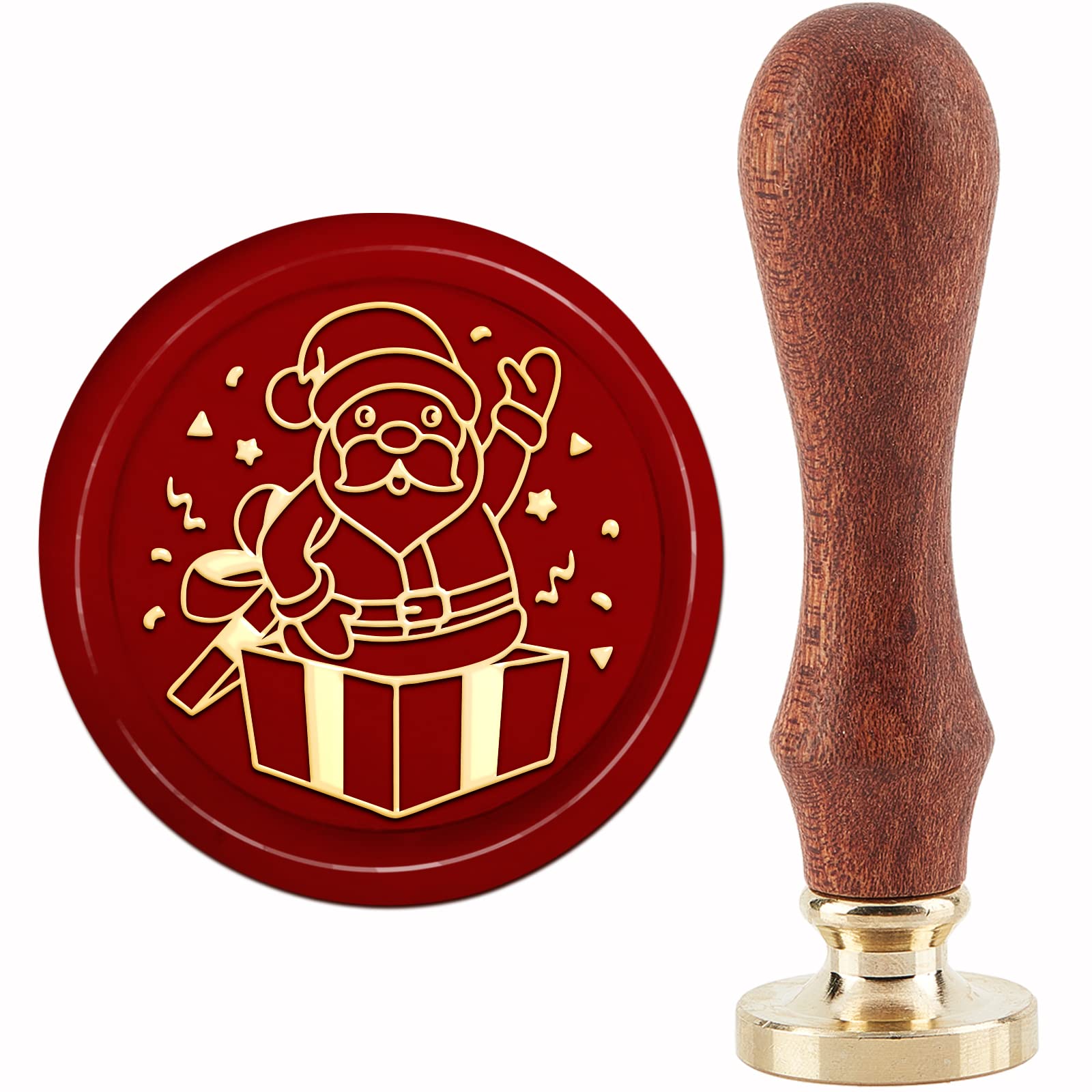 CRASPIRE Wax Seal Stamp Santa Claus Sealing Stamp 30mm/1.18inch Removable Brass Head with Wooden Handle for Christmas Invitations Cards Gift Wrap