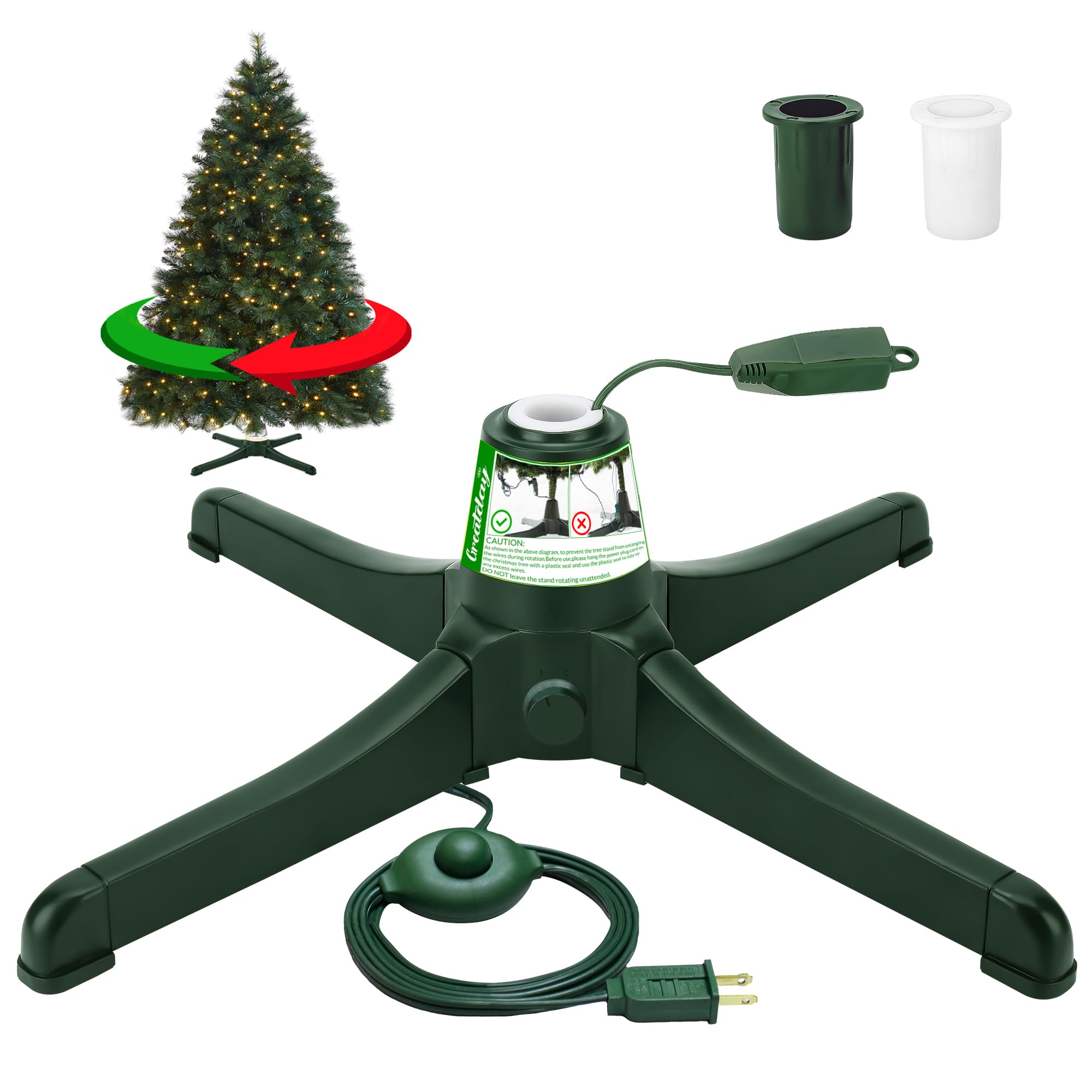 Photo 1 of GREATDAY Rotating Christmas Tree Stand with Foot Switch,360-Degree Rotating Christmas Tree Stand,Up to 7.5ft and 80 pounds Artificial Tree,with 3 Settings Trunk Diameter