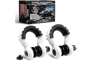 AUTMAXIN D Ring Shackles 3/4" Shackle (2 Pack) - 58,000Ibs Break Strength with 7/8" Anti-Loose Security Pin, Shackle Isolator Washer Kits for Tow Strap Winch Off-Road Vehicle Recovery, White & Black