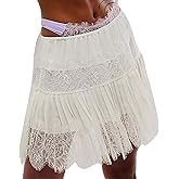 Women Lace Slip Skirt Pleated Flowy Mini Lace Skirts Low Rise Lace Mesh Half Slip Skirt Underskirts