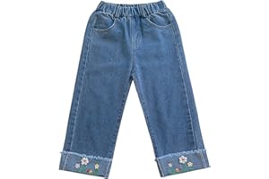 Jean for Girls Kids Toddler Baby Floral Embroidery Pattern Solid Spring Summer Jeans Clothes Cute Cheer Gear for Girls