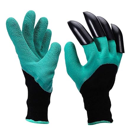 Clomana Gardening Gloves with Right Hand Fingertips for Pruning, Digging & Planting with 4 ABS Plastic Claws - 1 Pair Glove - One Size Fits All
