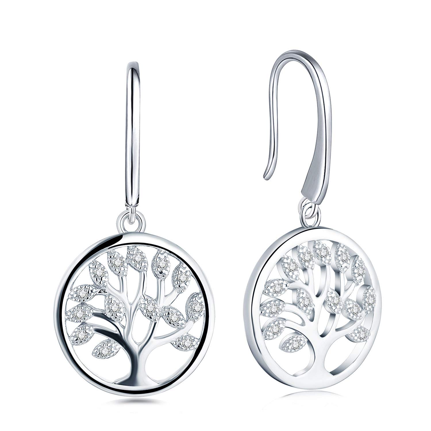 JO WISDOM Women Earrings,925 Sterling Silver April Birthstone Family Tree of Life Drop & Dangle Earrings