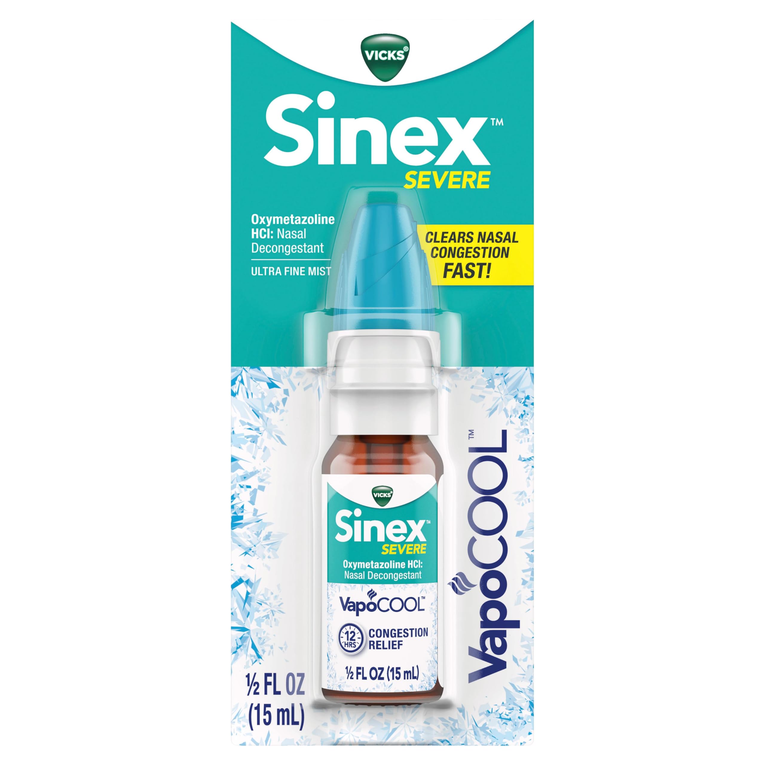 Vicks Sinex SEVERE Nasal Spray with VapoCOOL, Soothing Vicks Vapors, Decongestant Medicine, Relief from Stuffy Nose due to Cold or Allergy, & Nasal Congestion, Sinus Pressure Relief, 265 Sprays