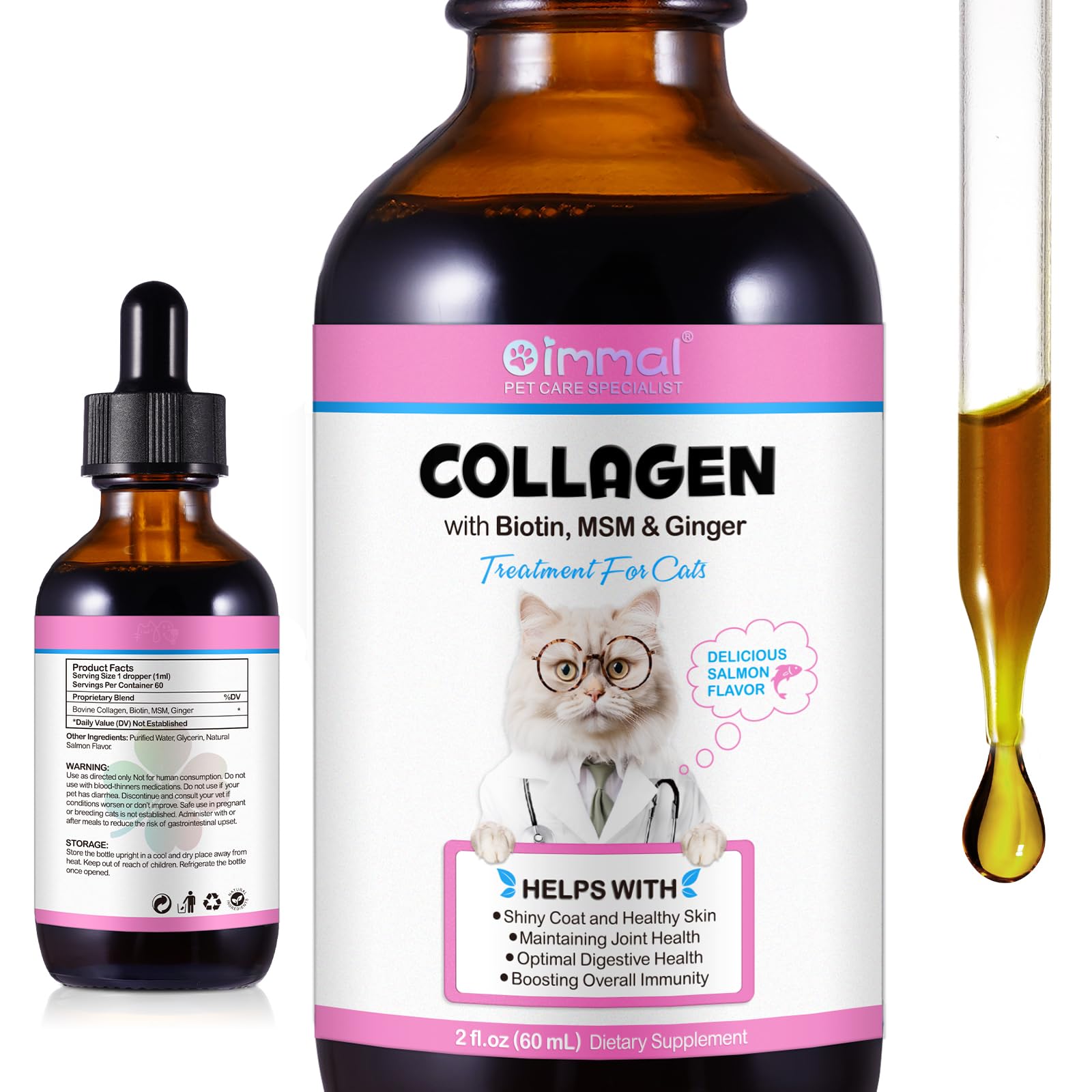 Collagen for Cats – Herbal Liquid Supplement with Echinacea, Honeysuckle & Apple Cider Vinegar | Supports Normal Immune Function, Skin & Coat Condition, and Digestive Balance | 60ml
