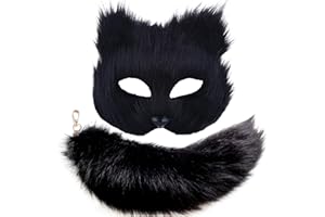 YXCFEWD Therian Mask and Tail Cat Mask Therian Women Fox Wolf Furry Mask Cat Costume Set…