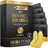 24K Gold Eye Mask– 15 Pairs - Puffy Eyes and Dark Circles Treatments – Look Less Tired and Reduce Wrinkles and Fine Lines Und