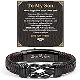 LANWLOSI To My Son Bracelet from Dad/Mom, Love My Son Engraved Leather Infinity Knot Bracelets Birthday Graduation Christmas Gifts Stocking Stuffers for Him