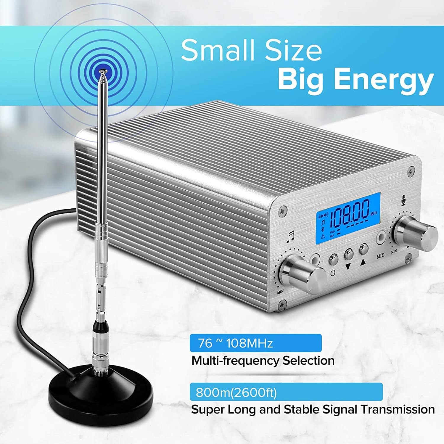 FM Transmitter for Church, APROTII 15W FM Broadcast Transmitter Long Range 1000m, Bluetooth MP3 Broadcast Radio Station 87~108MHz, FM Transmitter for Parking Lot Service, Outdoor Drive-in Movie: MP3 Players & Accessories
