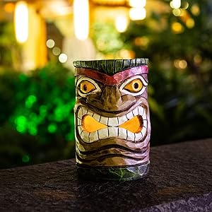Jy.Cozy Tiki Solar Powered Outdoor Decor LED Garden Light Mask Resin for Patio Lawn Yard 6.2 Inch Tall