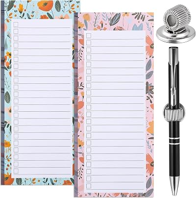 Zuimei Magnetic Shopping List Pad 2 Pack with Pen Clip 50 Sheets Each