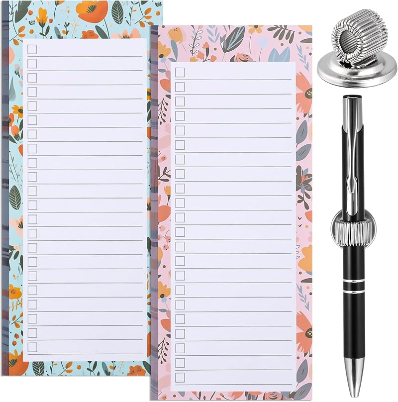 Zuimei Magnetic Shopping List Pad 2 Pack with Pen Clip 50 Sheets Each
