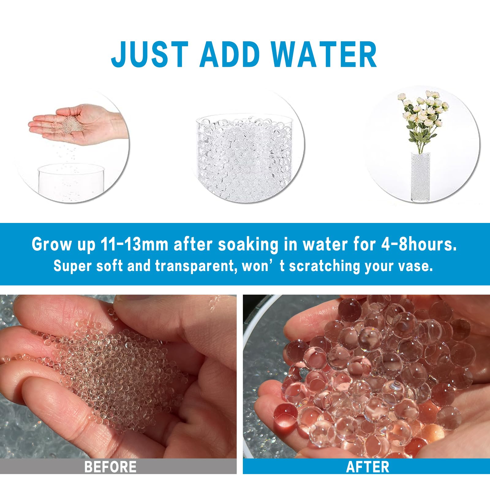 160,000 Clear Water Gel Beads for Centerpieces, Tansparent Vase Filler for Floating Candle, Christmas Decoration, Wedding Centerpiece, Floral Decorations, Soilless Planting