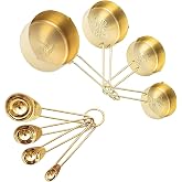 LYFJXX Gold Measuring Cups and Spoons Set, 8 PCS Metal Measuring Cups and Stainless Steel Measuring Spoons Set for Kitchen