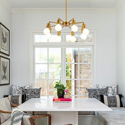 Buy Modern Gold Sputnik Chandelier Semi Flush Mount Ceiling Light Mid Century 8 Lights Pendant Lighting Contemporary Pendant Light Fixtures For Dining Room Bed Room Kitchen Island Ul Listed By Shansrui Online