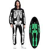 Ekoropshop Men Women Skeleton Costume Glow in the Dark Skeleton Jumpsuit Costume for Adult Halloween Costume