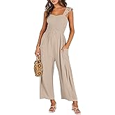 ANRABESS Women Summer Casual Dressy Sleeveless Smocked Wide Leg Linen Jumpsuits Rompers 2026 Trendy Travel Outfit Pocket