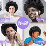 WLLHYF Silk Bonnet Men Women Satin Sleep Cap Elastic Band Black view 6