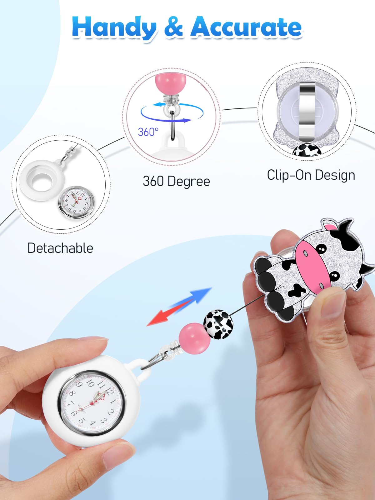 Plifal Nurse Watch Nursing Pocket Badge Fob with Second Hand - Retractable Clip On Clock with Secondhand for Medical Staff Women Men