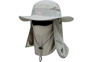 YR.Lover Outdoor UV Sun Protection Wide Brim Fishing Cap with Removable Flap