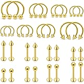 Ovxznts 32PCS 16G Lip Rings Surgical Steel Snake Bite Jewelry Labret Jewelry Monroe Lip Barbell Ring Daith Tragus Helix Piercing Jewelry for Women Men 6mm/8mm/10mm/12mm