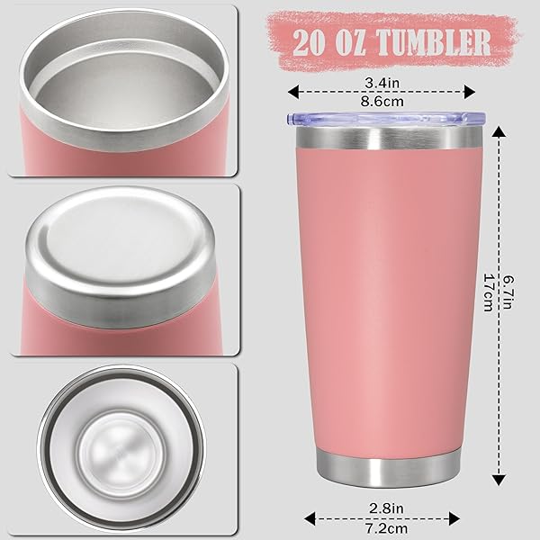 AEPDTD 20 OZ TUMBLER COFFEE TRAVEL TUMBLERS BULK WITH LID STAINLESS STEEL DOUBLE WALL VACUUM INSULATED MUG POWDER COATED CUPS FIT CAR CUPHOLDER FOR HOT AND COLD – PINK, 12PACK