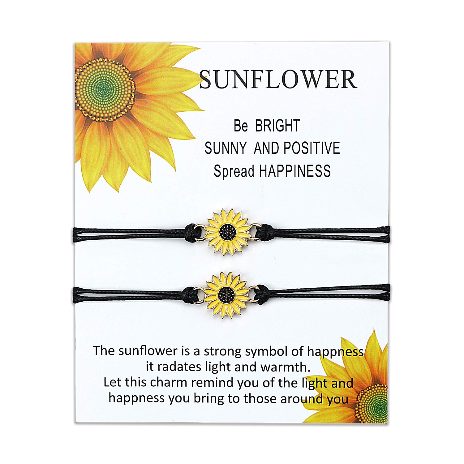 Mother Daughter Bracelets Set Matching Cord String Bracelet Gift from Mom to Daughter Relationship Handmade Wish Jewellery for Women Girls (2pcs Sunflower) — image 1