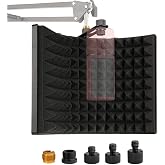 Microphone Isolation Shield, Foldable 3-Panel Sound Absorbing Foam for Condenser Mic, High Density Acoustic Shield with Adapters for Mic Arm Stand -Portable Vocal Booth for Home Recording Studio