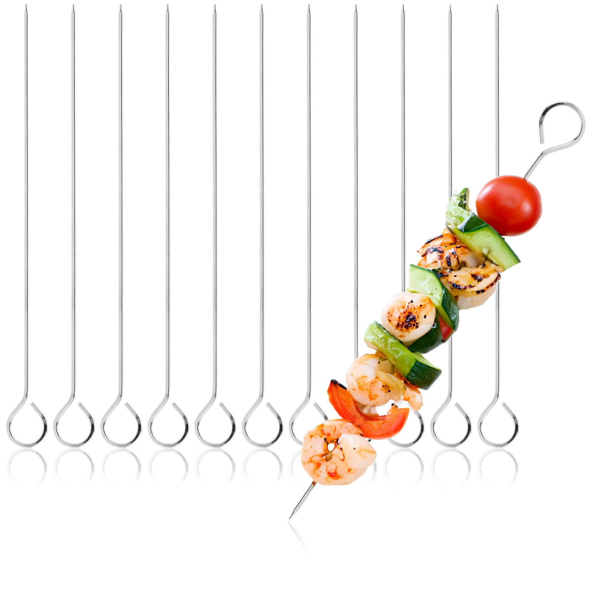 COM-FOUR® 12x Stainless Steel skewers - 24 cm Long Meat skewers - BBQ skewers for Meat, Fish and Vegetables (24cm)