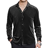Damipow Mens Luxurious Velvet Dress Shirts Long Sleeve Casual Button Down Shirt for Wedding Party