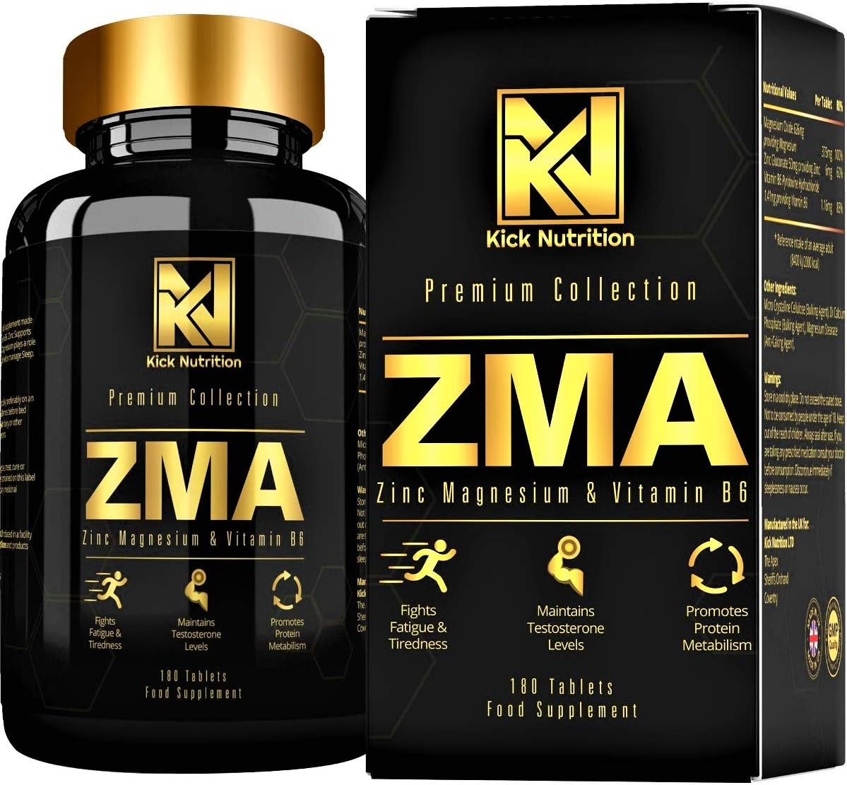 ZMA - Zinc and Magnesium with Added Vitamin B6 Supplements - Easy to Swallow (180 Vegetarian/Vegan Tablets) Supports Normal Testosterone Levels and Muscle Recovery