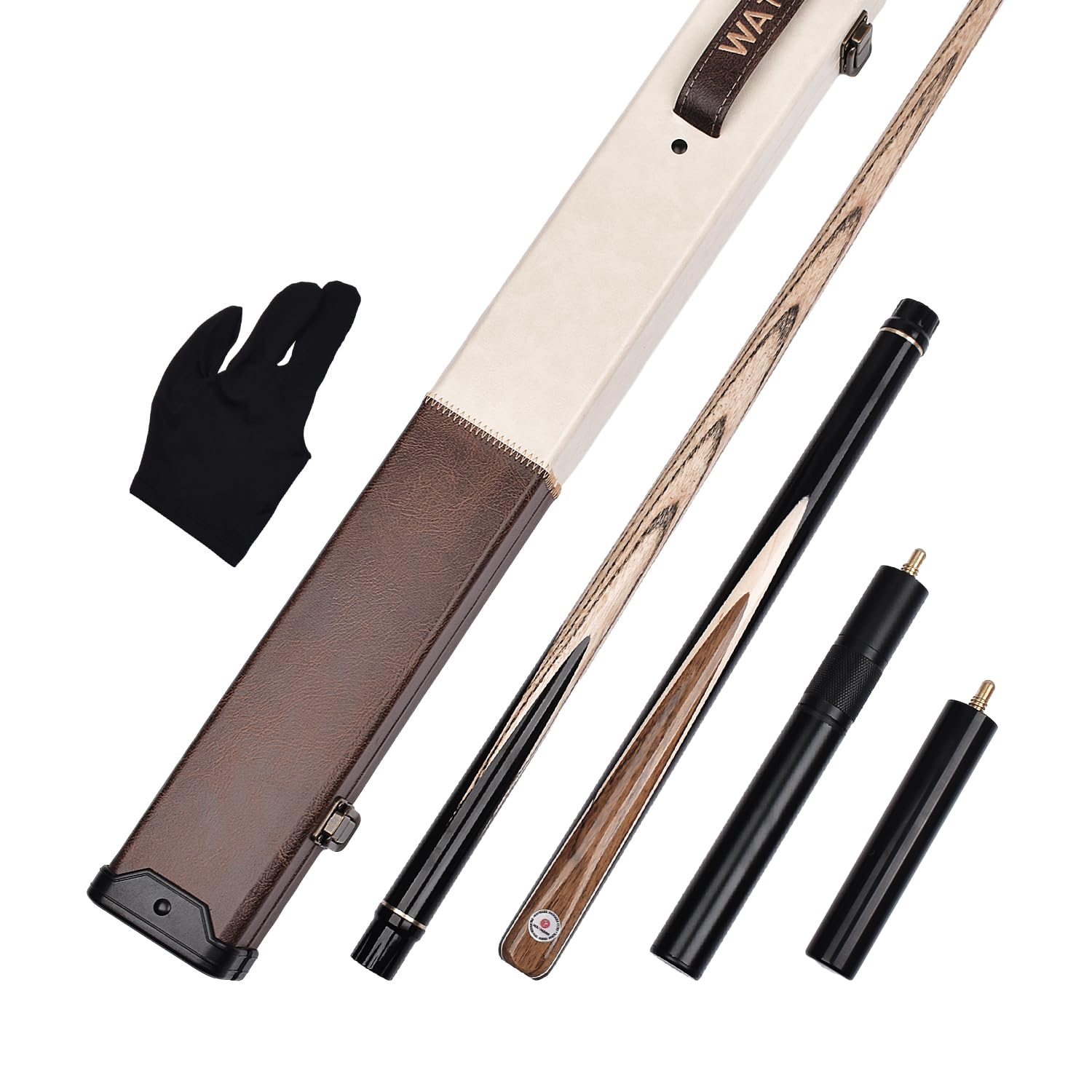 WAYMARK Snooker Cue Set Brown Pool Cue Set Handmade 57 inches 19.5oz 3/4 Jointed 9.5mm Snooker Cue Tip with Pool Cue Accessoriess 3/4 Snooker Cue Case, Snooker Cues Extension, Protective Cover, Glove
