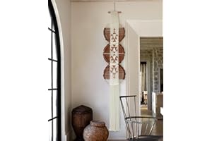 Macrame Wall Hanging Brown and white Boho Wall Decor Art Living room wall art Round Handmade Geometric Lines Home Décor 11.8W