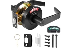 Tandefio 1 Set Vacant Occupied Bathroom Lock, Commercial Door Handle with in-use or Vacancy Occupied Deadbolt, Privacy Indicator Restroom Handle Lock for Public Restrooms, Satin Chrome (90 mm,Black)