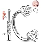 Melighting 20G Horseshoe Nose Ring Hoop, Threadless Push Pin Nose Piercing with Piercing Taper Ball Grabber Tool Set 316L Surgical Steel, Heart/Star CZ Septum Lip Helix Daith Ear Jewelry 7mm/8mm