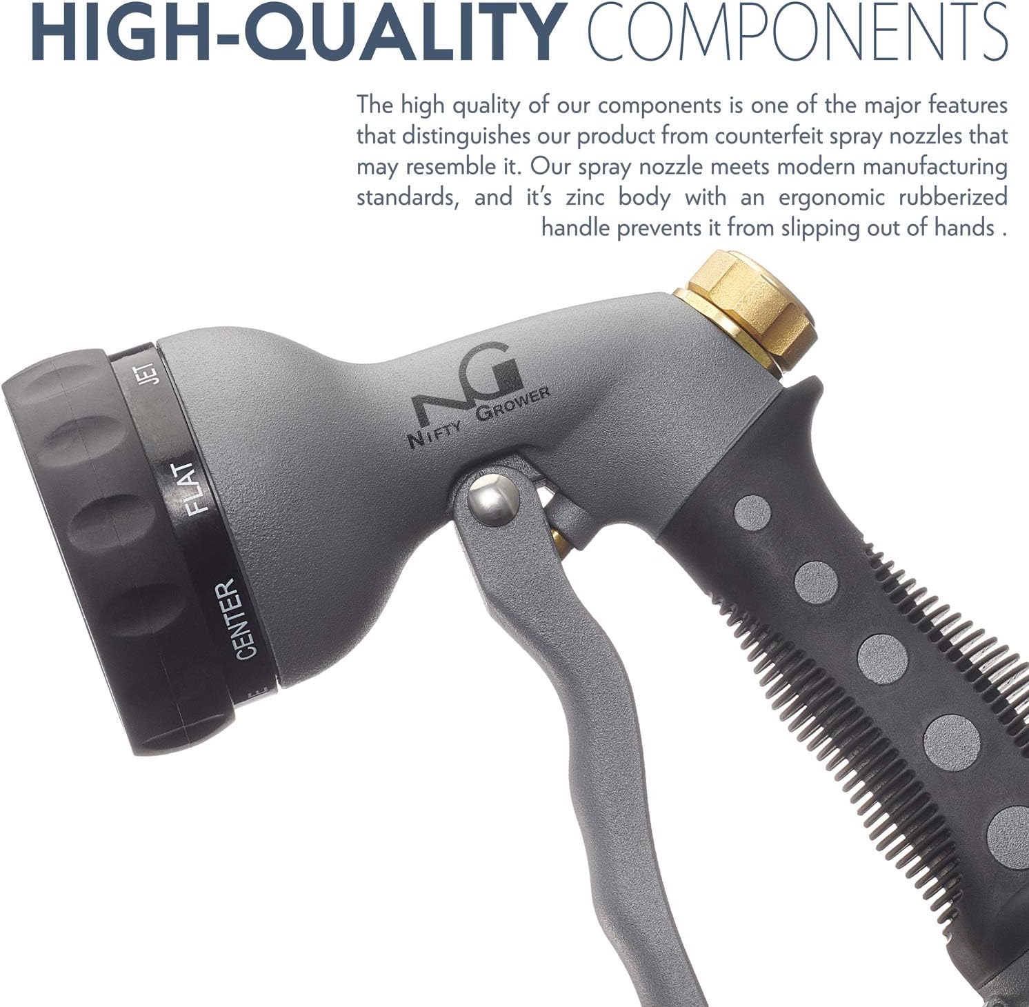 Nifty Grower Heavy-Duty Metal Garden Hose Nozzle - Water Hose Nozzle with 8 Adjustable Watering Patterns : Garden & Outdoor