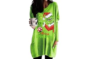 SEGAVEN 𝑮𝒓𝒊𝒏𝒄𝒉𝒔 Womens Fall Fashion 2023 Christmas Print Long Sleeve T Shirt Round Neck Casual Loose Sweatshirt