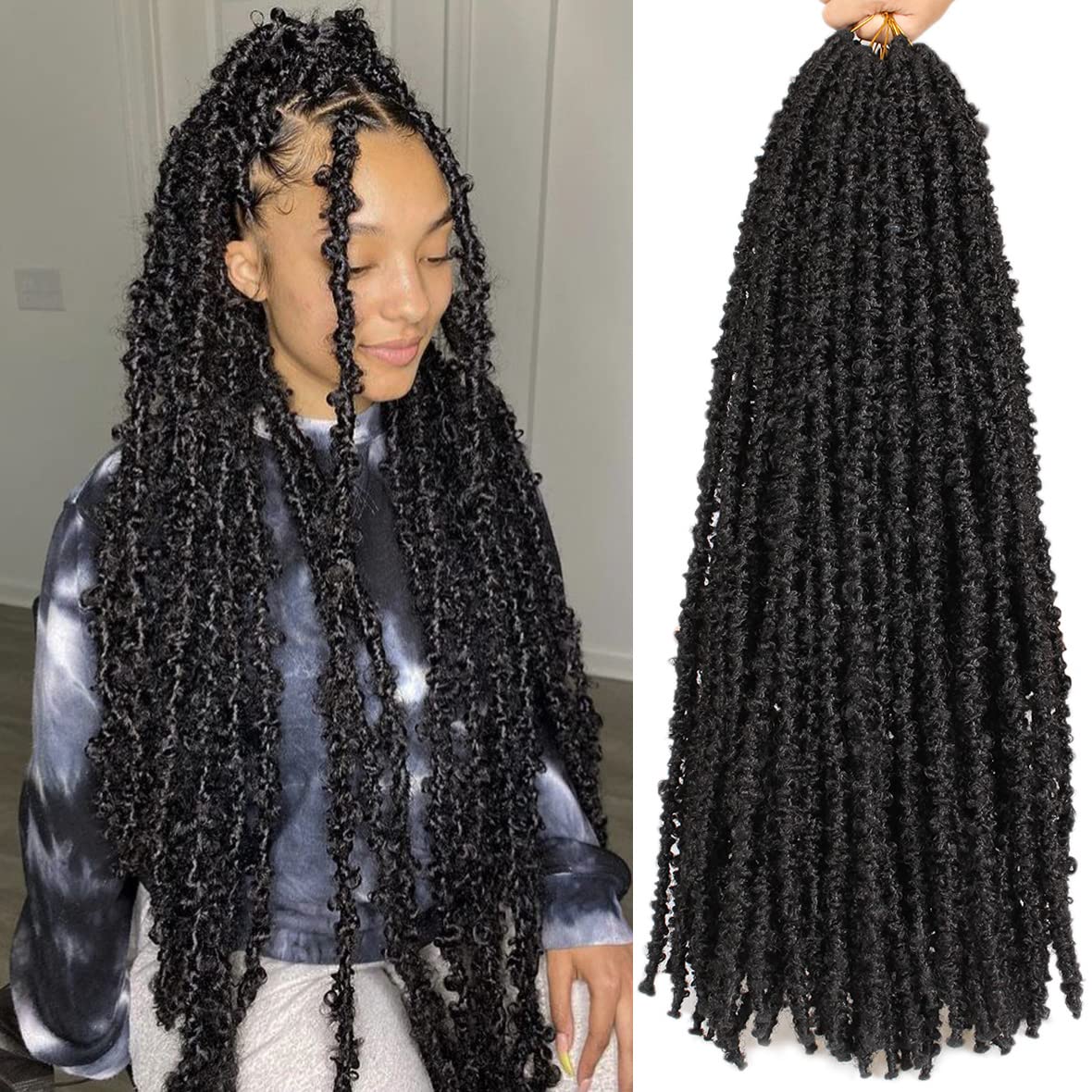 Leeven 30 Inch Distressed Faux Locs 6 Packs Long Butterfly Faux Locs Crochet Hair Synthetic Crochet Braids Pre-looped Soft Locs Crochet Locs Hair Extensions 1B# — image 1