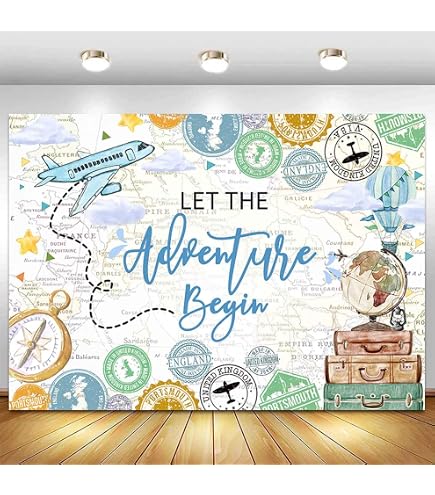 Fotohintergrund Adventure Awaits – Weltkarte Design, 2,1 X 1,5 M, Vinyl Für Babyparty & Events