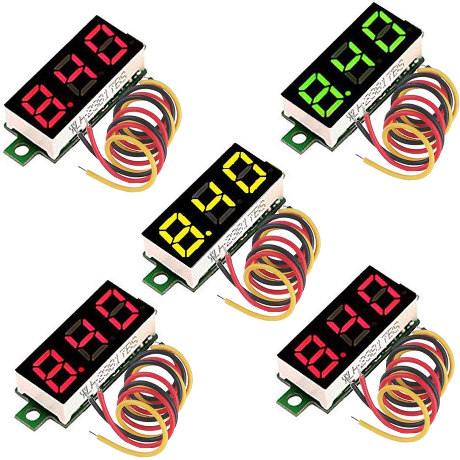 RUNCCI-YUN Mini Digital Voltmeter 0.28 inch Three-Wire DC 0-100V Voltage Gauge Tester, LED Mini Voltmeter Digital Voltage Display Panel Meter (5Pcs)
