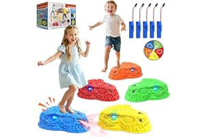 YEE BY ONE Dinosaur Toys for Kids 3-5, Mist Spraying Dino Roaring & Light up Stepping Stones for Kids, Indoor & Outdoor Durable Non-Slip Sensory Balance Stones with 5 Rechargeable Batteries, Gift for Toddlers