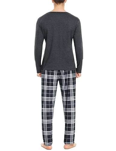 Sykooria Mens Pajama Set Piece Loungewear Long Sleeve Top Plaid