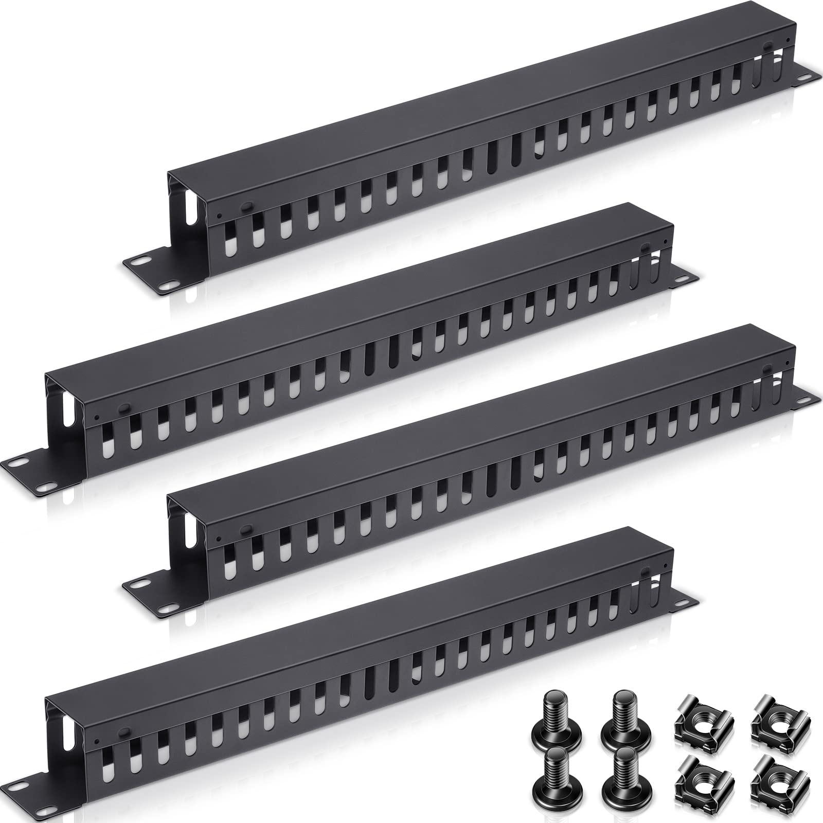 Sequel Finger Racks 4 Pack 1U 19 Inch Cable Manager 24 Slot Horizontal Rack Mount Wire ...