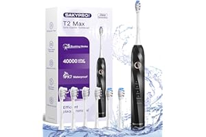 SAKYPRORAL 40,000 VPM Electric Toothbrush for Adults & Kids - Ultra Whitening Sonic Toothbrushes – 5 Modes with Smart Timer – 70-Day Long-Lasting Rechargeable Toothbrush, 6 Soft Brush Heads (T2 Max)
