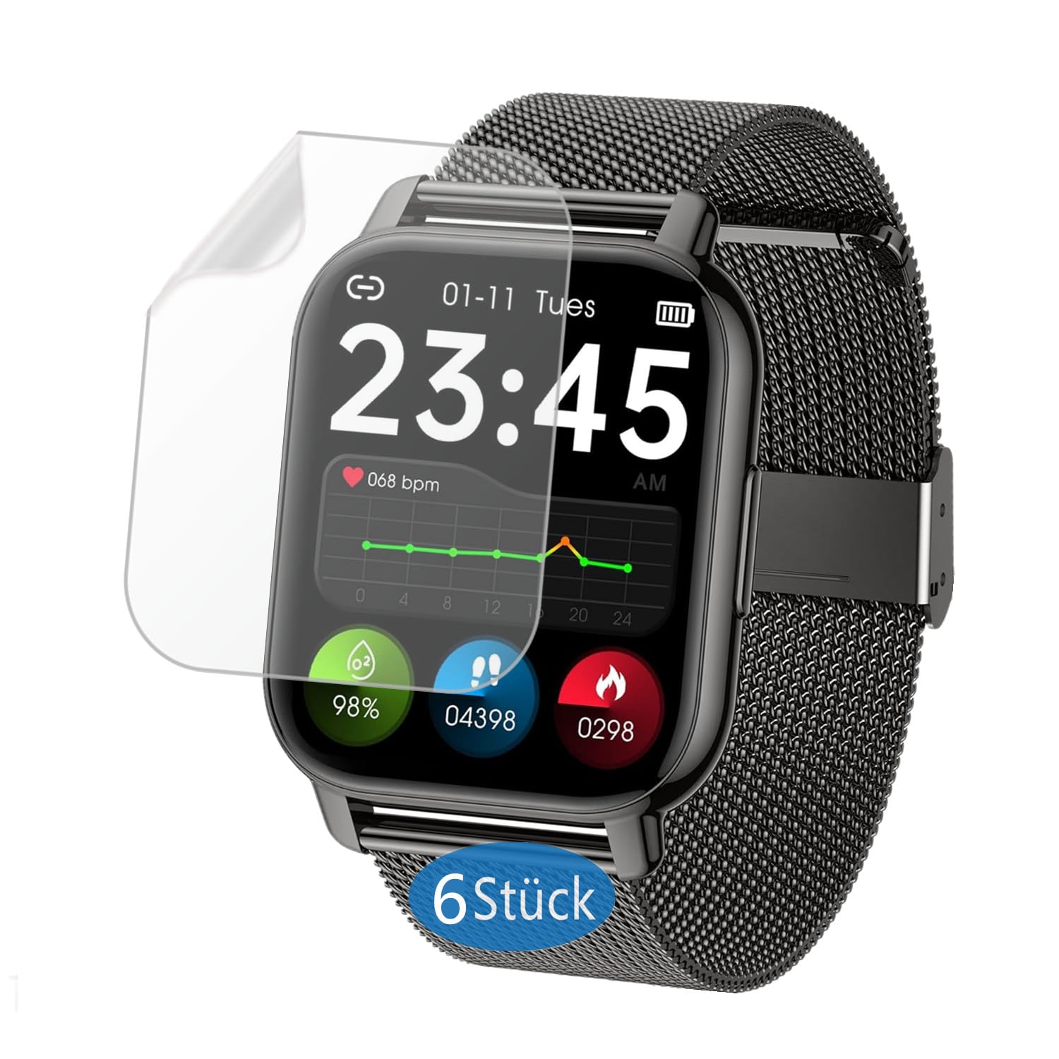 Frgnie Screen Protector Compatible with Popglory Smartwatch 1.85 Inch (Pack of 6) HD TPU Screen Protector for P66 Smartwatch 1.85 Inch