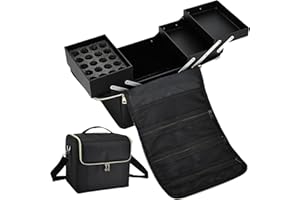 Stagiant Extra Large Makeup Train Case with Nail Polishes Organizers, Soft Sided Makeup Case Organizers and Storage for Nail Tech kits, Cosmetic Train Case Makeup Box Nail Supply Storage