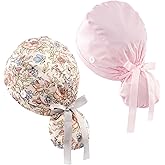 Hautton Ponytail Scrub Caps Women, 2 Pcs Surgical Nurse Hats with Buttons and Sweatband