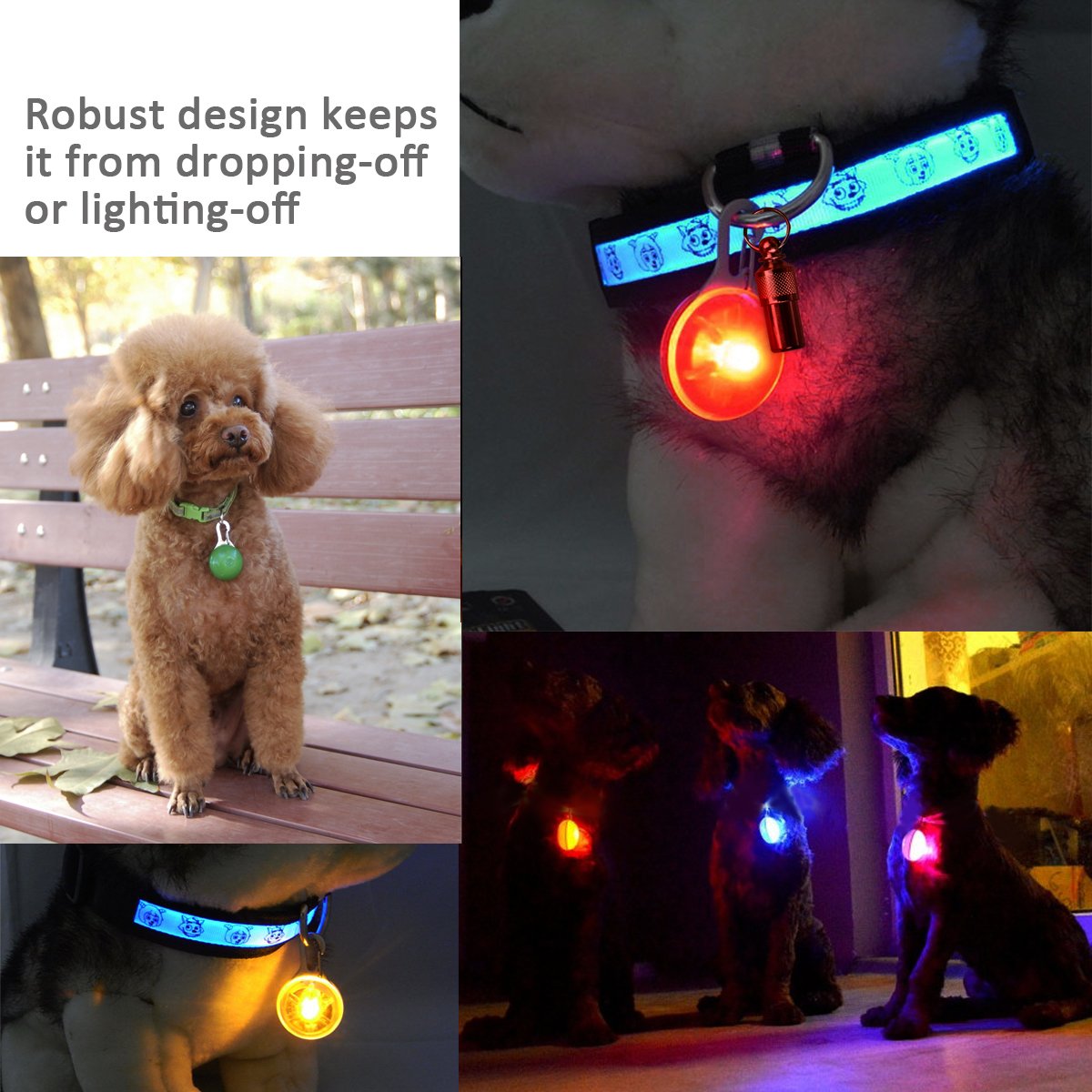 Clip-On Pet, Dog Collar LED Light - Dog Lights for Collars, Waterproof Safety Lights of Dogs and Cats for Night Walking, Included Extra Replacement Batteries, Gifts for Pets (6 Pcs)